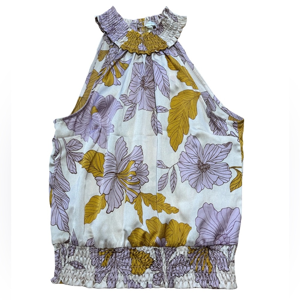 Monteau Halter Smocked Sleeveless Floral Blouse NWOT